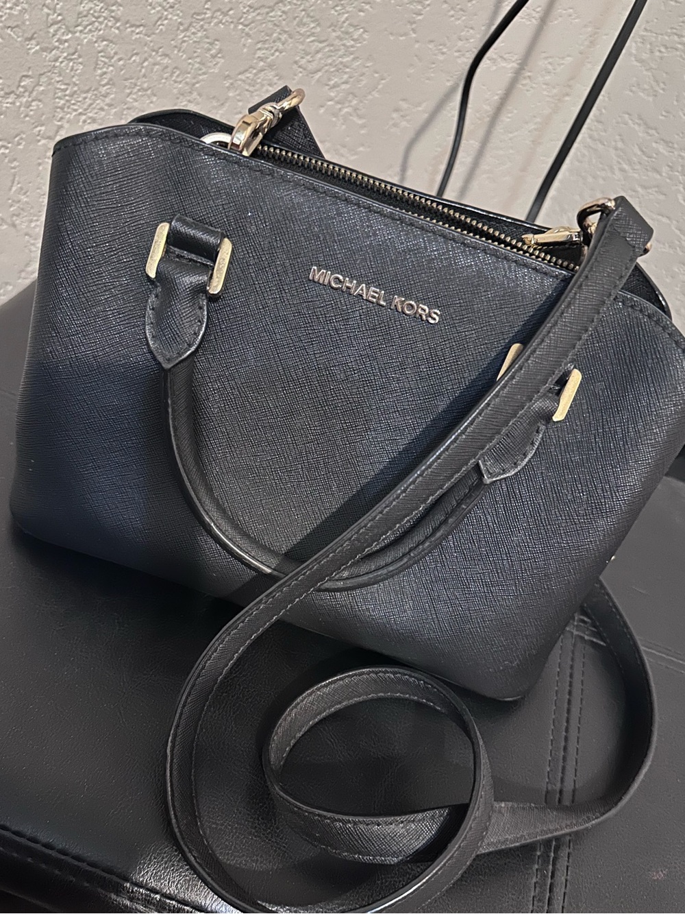 Michael Kors Black Leather Crossbody with Gold Hardware